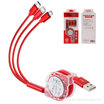 2021 Hot USB Cable 3 in 1 Multi Charger Cable, Retractable Charging Cord 3 in 1 retractable usb cable diamondpurple